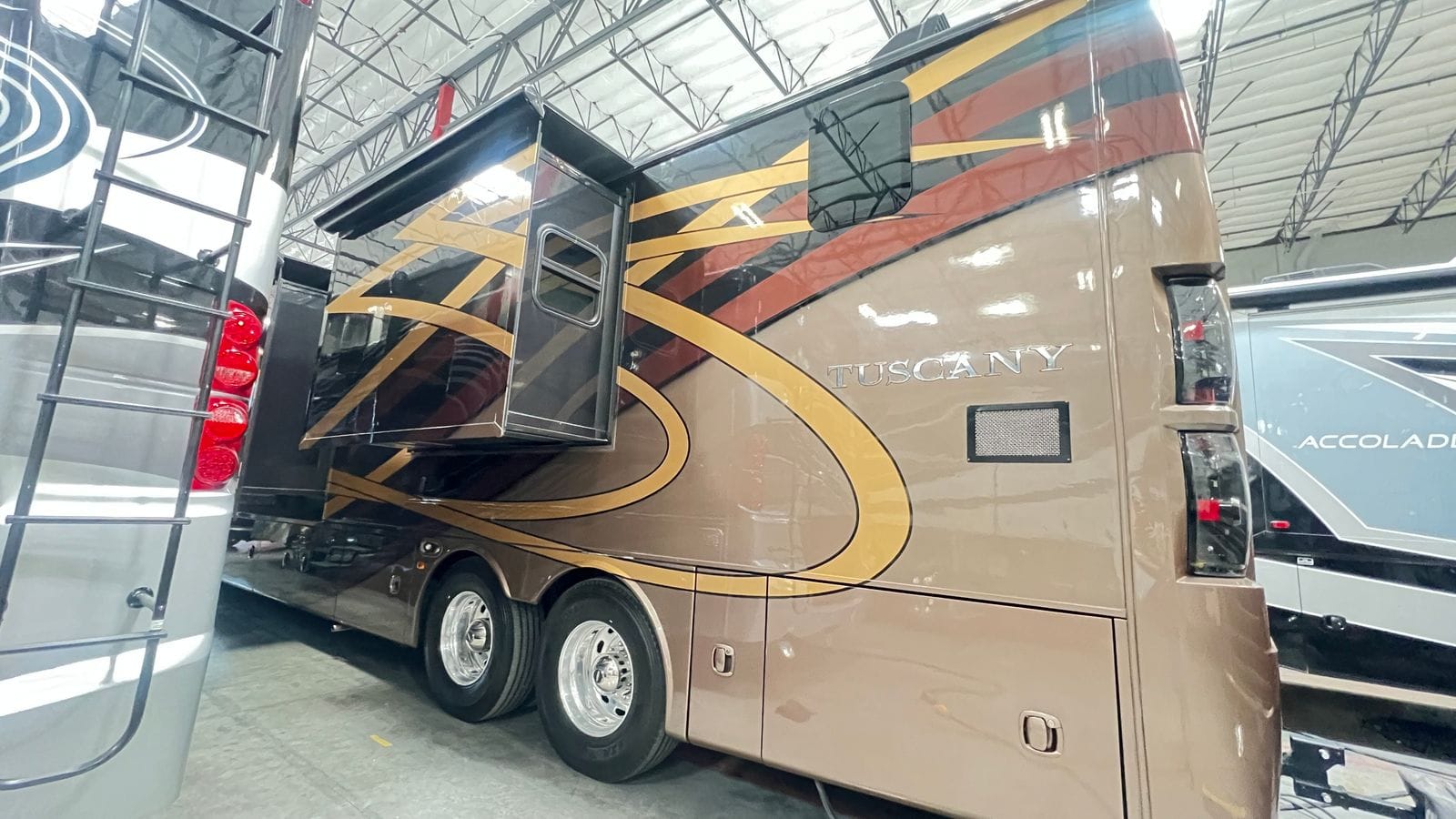 Thor Tuscany 45AT Class A diesel pusher parked at the 24/7 MotorCoach facility