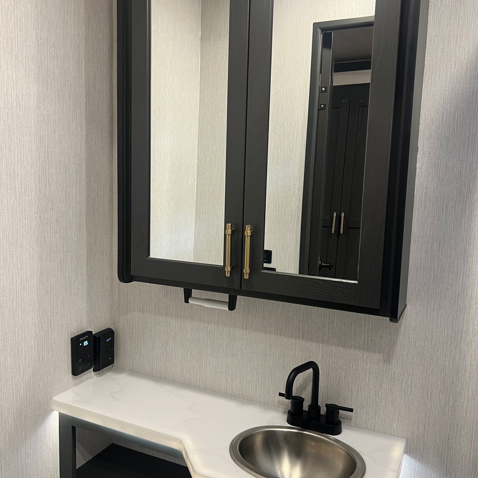 2027 Nexus Ghost 36DS bathroom mirror cabinet and sink