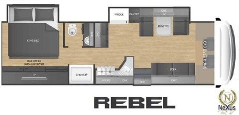 2027 Nexus Rebel 34R floor plan diagram - thumbnail